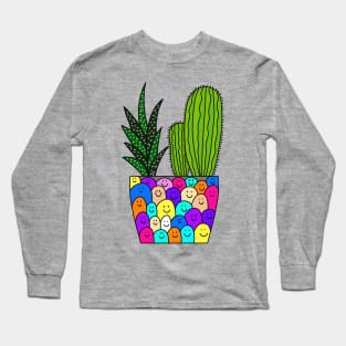 Cute Cactus Design #100: Happy Faces Succulent Cactus Pot Long Sleeve T-Shirt